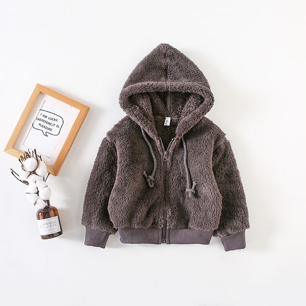 

2018 winter new arrival korean style cotton pure color thickened velvet hooded coat for fashion cute baby girls and boys, White