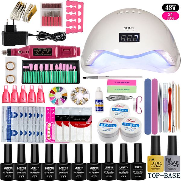 

uv led lamp nail art tool manicure set choose 10 colors gel polish base coat nail kits electric manicure handle