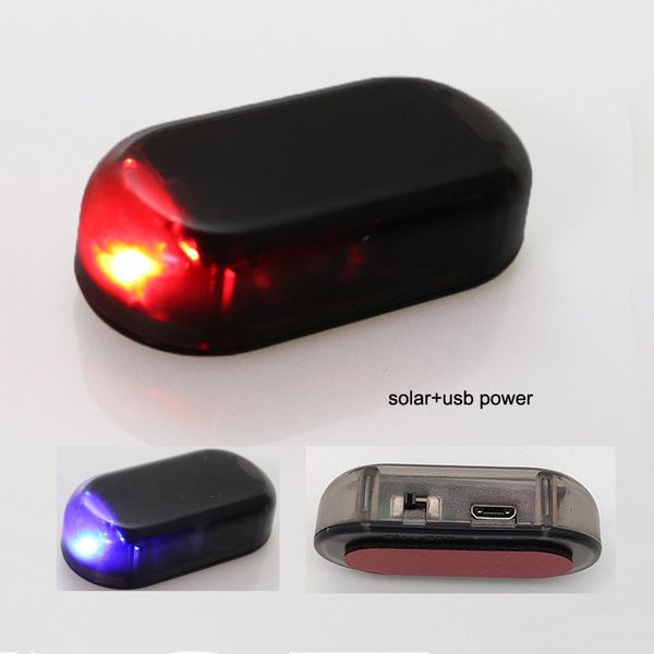 

solar usb power car alarm light anti-theft warning flashing fake car led light flash blinking lamp red blue new update