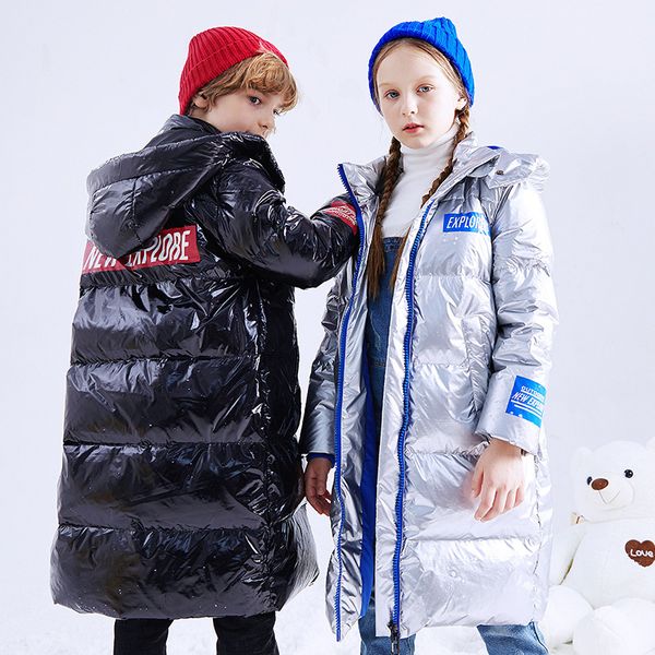 

2020 children girl boy winter jacket waterproof long coat -30 degree russia winter outwear clothing kids teens down snow coat, Blue;gray