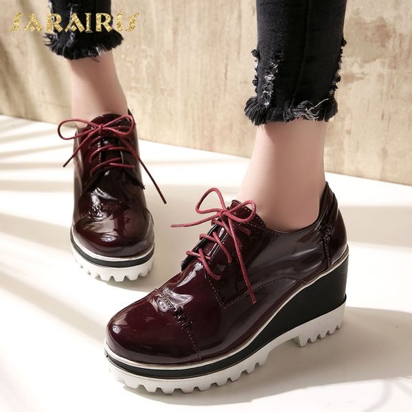 

sarairis nueva moda charol 2020 cordones cÃ³modos zapatos mujer bombas cuÃ±a mujer tacones altos plataforma bombas mujer, Black