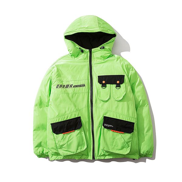 

parkas hong kong style fashion trend tooling stitching pocket loose cotton jacket winter new super fire hooded cotton coat, Black