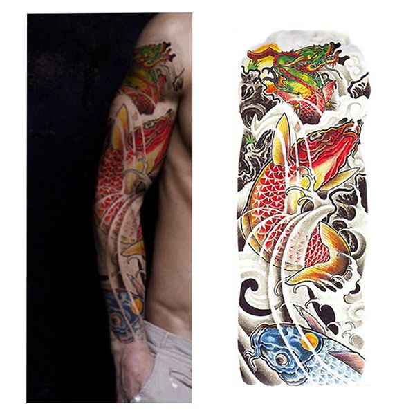 

1 sheet lucky totem big large full arm tattoo sticker carp leap flower skull waterproof body art temporary fake tattoo