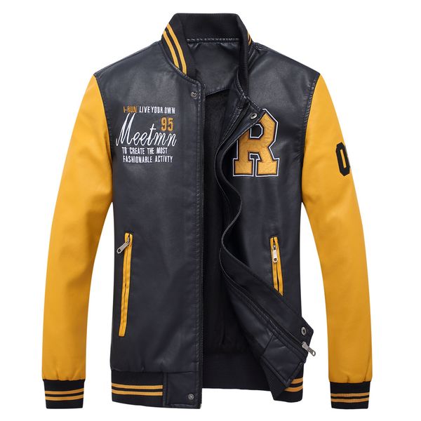 

designer men's jacket zipper thick stand collar faux pu leather winter jacket for men boys baseball coat male sport outwear m-4xl, Black