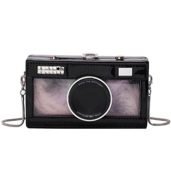 

asds-new creative personality handbag transparent camera bag girl chain shoulder messenger bag black