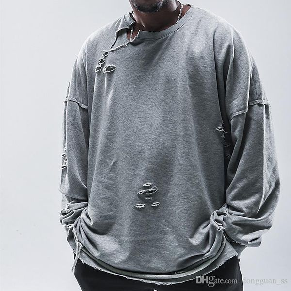 

2020ss мужчины high street футболка с длинным рукавом хип-хоп отверстие футболка топы тройник, White;black