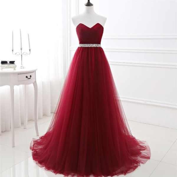 

in stock wine red prom dresses a-line pleated tulle party gowns crystal beading sash woman formal occasion dress evening gown, White;black