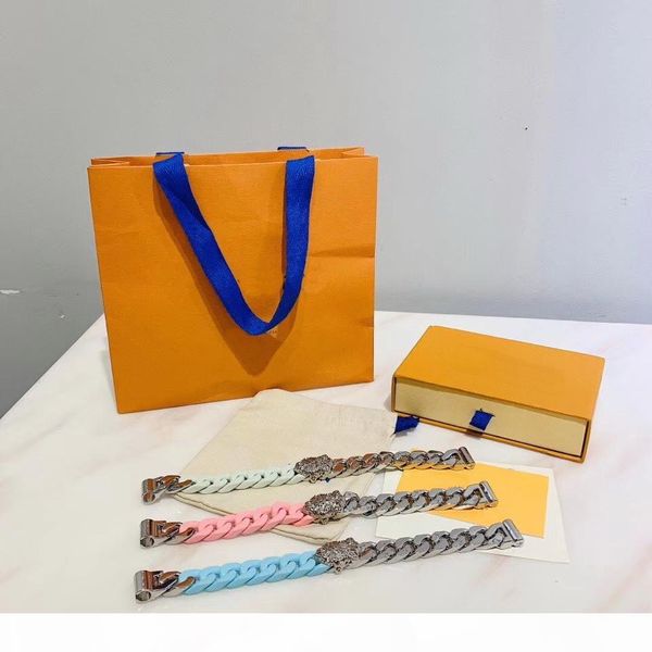 

europe america fashion men lady women engraved v initials four leaf flower 3 color ceramic silver-metal thick chain links sculpture bracelet, Black