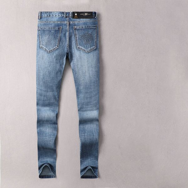 

medusa italian brand mens jeans classic designer custom trousers vintage simple wild cotton breathable comfortable slim fit cowboy pants, Blue
