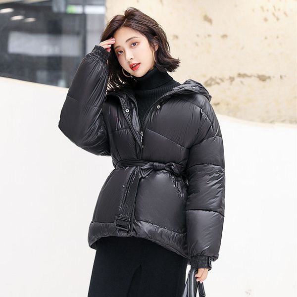 

winter jacket women ultra light 90% white duck down parkas 2019 female coat with belt slim warm winter coat parka waterproof, Black