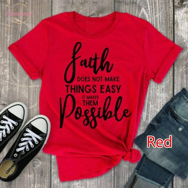 

faith possible letter print t shirt women short sleeve o neck loose tshirt 2020 summer women tee shirt camisetas, White