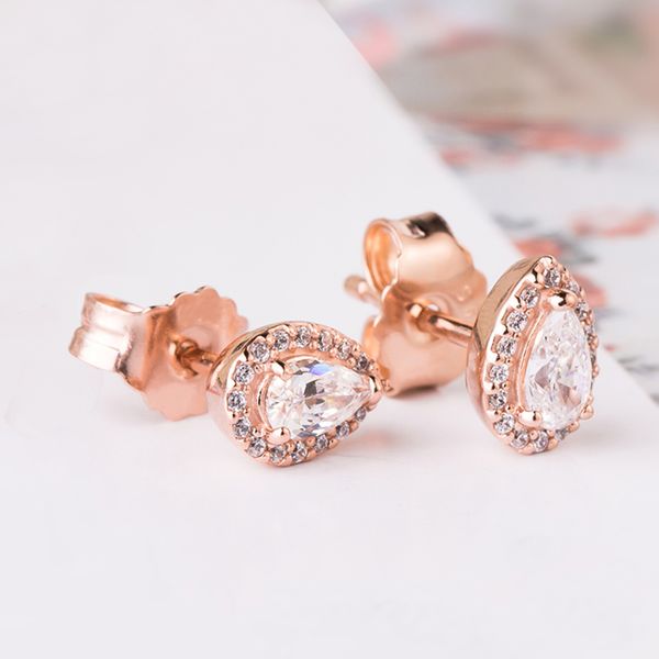 designer di lusso ORECCHINI in oro rosa Gioielli da donna per Pandora Sparkling Teardrop Halo Orecchini in argento sterling 925 con scatola originale