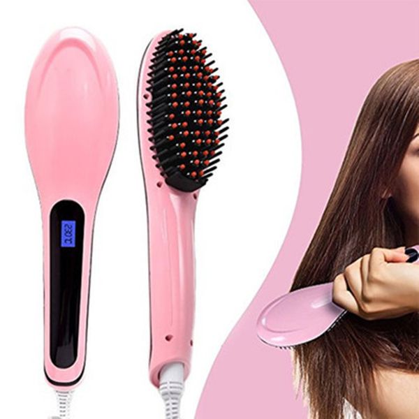 

negative ion straight hair comb artifact hair straightener brush electric hair care styling tools massage combs with led display, Black