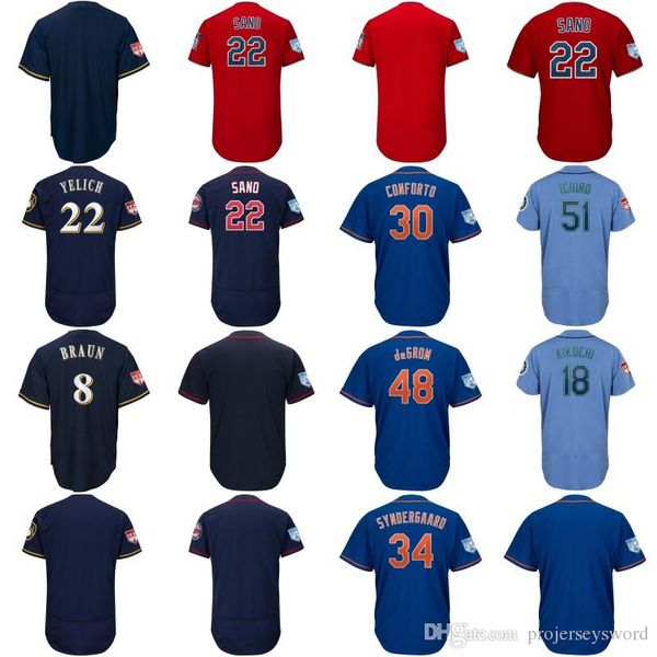 

Mens 2019 Spring Training Jersey 8 Ryan Braun 18 Yusei Kikuchi 22 Miguel Sano 22 Christian Yelich 51 Ichiro Suzuki Baseball Jersey