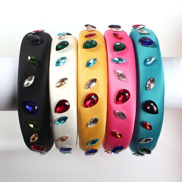 

custom baroque tiaras and crowns wide glitter velvet handmade headband for women lady korean crystal wedding hair accessories, Golden;white