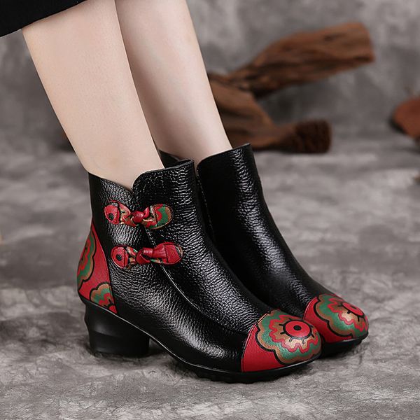 

women's leather boots zipper booties ladies autumn shoes round toe winter footwear rubber genuine mid-calf med mid calf 2020, Black