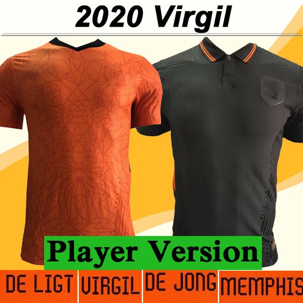 

2020 player version virgil van dijk de ligt mens soccer jerseys netherlands national team de jong memphis strootman home away football shirt, Black;yellow