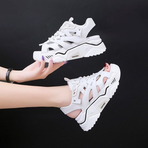 

summer women platform sandals ulzzang fashion designers lace up chunky casual shoes sports wedges shoes for woman sandal 2020, Black