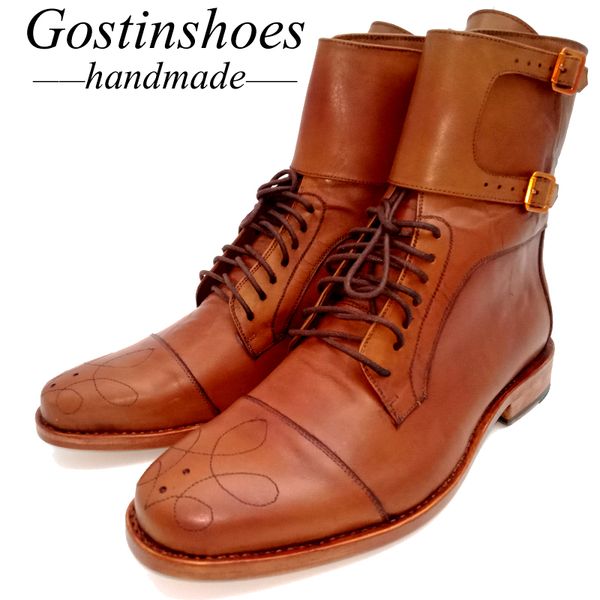 

goodyear welted handmade short boots men brown genuine leather work boots genuine leather outsole lace-up motorcycle boot gstn23, Black