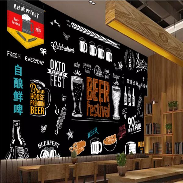 

personality hand-painted blackboard beer barbecue restaurant background wall paper bar club industrial decor mural wallpaper 3d