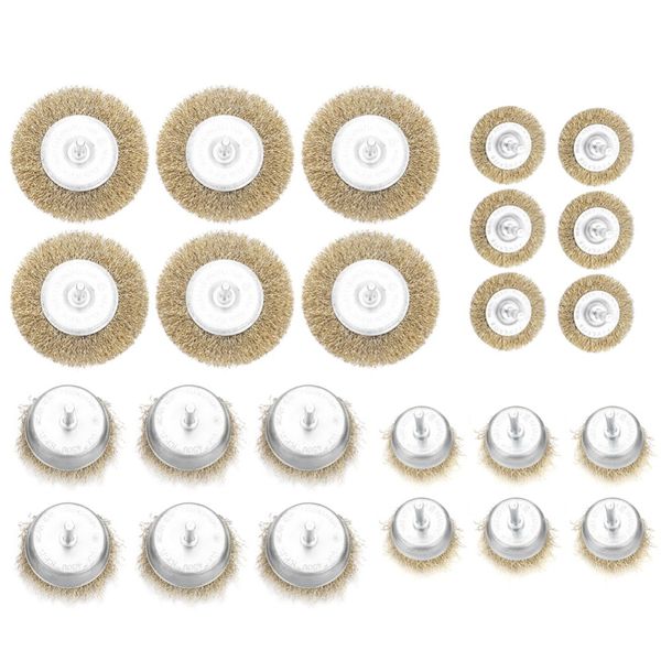 

24pcs 6mm / 0.24inch wire brush cup with flat brushes drill wheel tools set 75mm 50mm 100mm