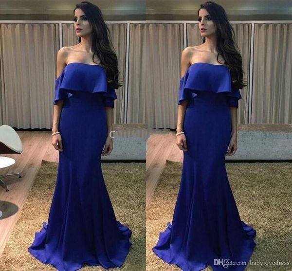 

2019 prom dresses off shoulder sleeveless mermaid sweep train evening gowns long satin formal party dresses special occasion gowns, Black