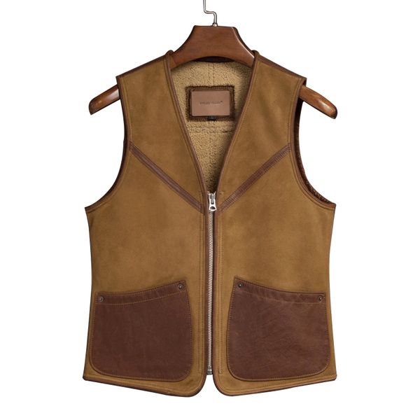 

2020 браун мужчины короткие повседневный shearling жилет плюс размер xxxxl подлинная овчины россии осень slim fit натуральный кожаный жилет, Black;white