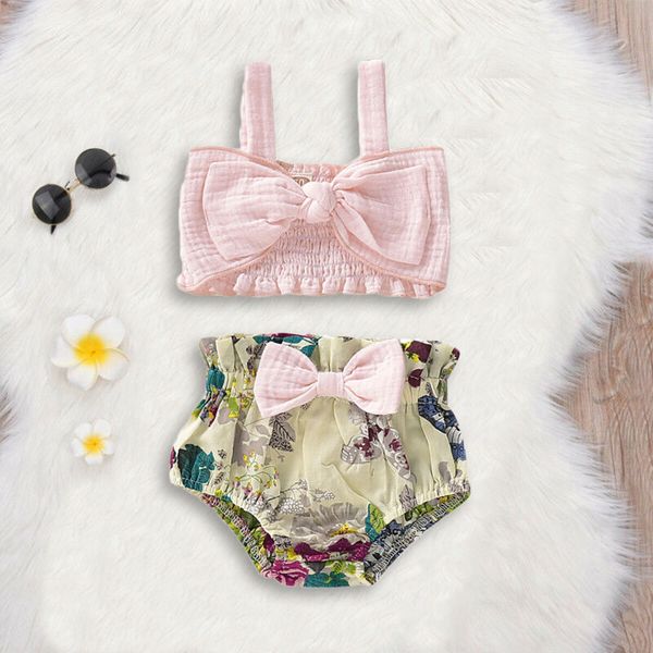 

2pcs baby kids girls summer outfits infant shirt pants shorts clothes set, White