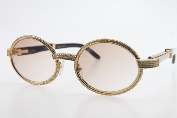 

wholesale white inside black buffalo horn full frame diamond glasses 7550178 round designer oval sun glasses silver brown, White;black