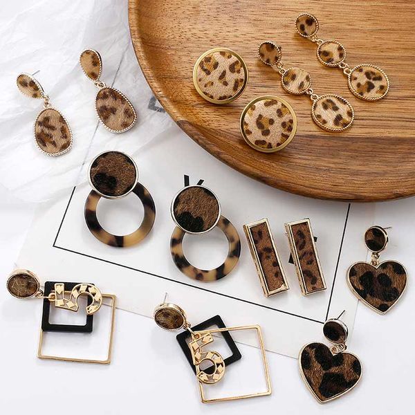 

aensoa leopard acetic acid geometric resin drop earrings for women brown vintage square round love statement earrings jewelry, Silver