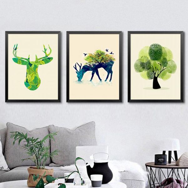 

green plant living room watercolor paintings wall art elk without frame painting core decorative 1 pc modern
