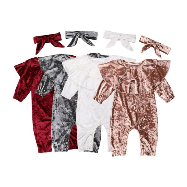 

Pudcoco Newborn Baby Kids Girl Velvet Romper Bodysuit Soft ruffled long sleeve Jumpsuit+Headband Outfits 2pcs Clothes Outfits
