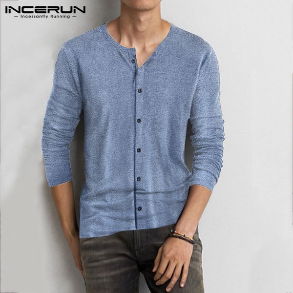 

incerun fashion men solid long sleeve crew casual shirt literary small fresh button down breathable mens blouse camisa masculina, White;black