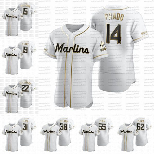 

martin prado 2020 golden edition baseball jerseys brian anderson miguel rojas sandy alcantara jorge alfaro lewis brinson jarlin garcia, Black