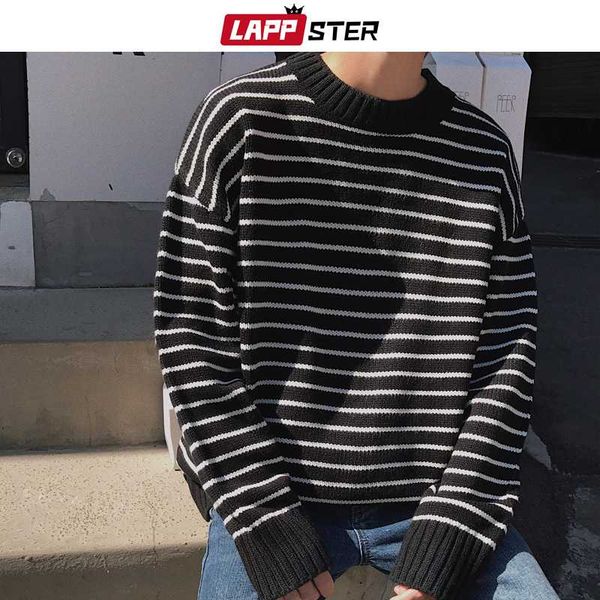 

мужчины корейской моды осень полосатый свитер 2019 mens красочный пуловеры свитера пара уличная черный крупногабаритные одежда, White;black