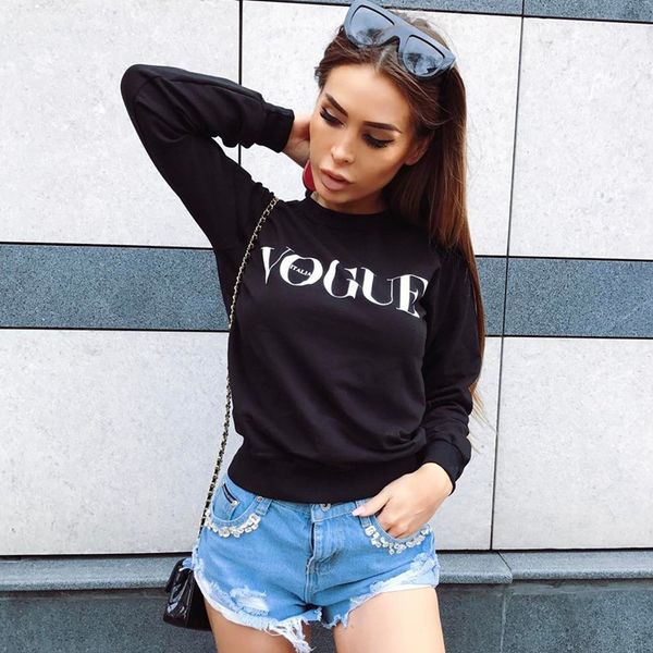 

woman o-neck long sleeve sweatshirts ladies autumn winter print letter classics fashion elegance clothing shirts pullovers, Black
