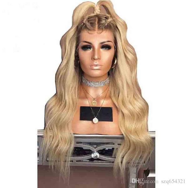 

glueless colored 180 density ombre lace front human hair wig 613 blonde pre plucked dark roots wavy brazilian remy lace wigs, Black