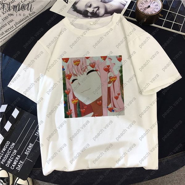 

darling in the franxx kawaii anime fun print casual loose summer short sleeve harajuku japanese cartoon print chic t shirt, White