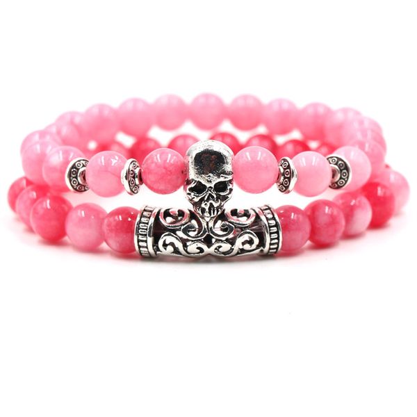 

2019 new 8mm natural stone pink crystal beads bracelet women men fashion alloy owl curved tube accessories fashion bracelets, Black