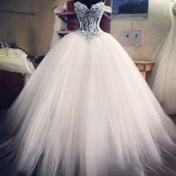 

2019 ball gown wedding dresses sweetheart corset see through floor length princess bridal gowns beaded lace pearls custom made, White