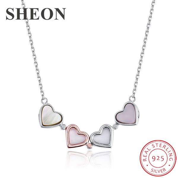 

sheon multiple wearing methods 925 silver heart to heart clover pendant necklaces with pink cz women fashion silver jewelry