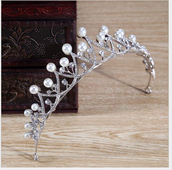 

pearl diamond bride crown korean edition bride hair jewelry wedding dress accessories, Slivery;golden