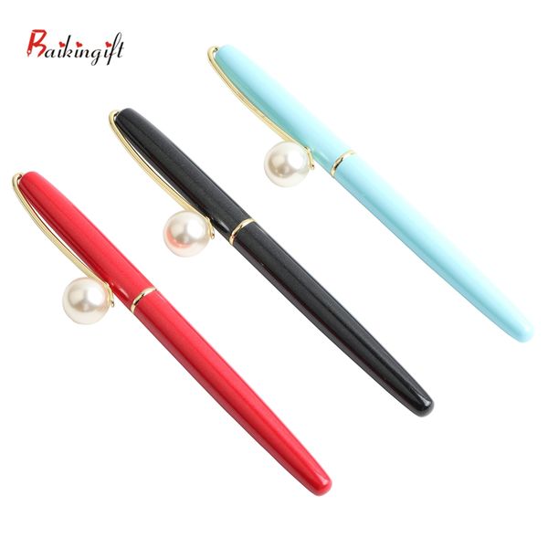 

1pcs colorful pearl metal ballpoint pen custom logo stationery colors gift pen for school supplies boligrafos blue&black refill, Blue;orange