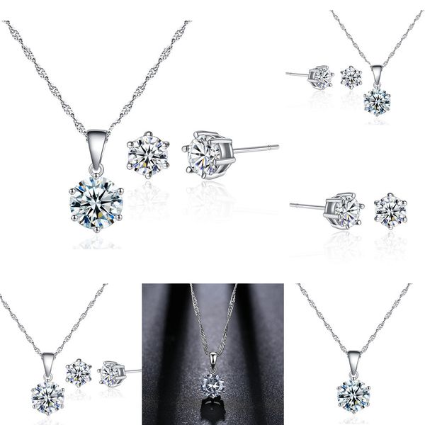 

originality earrings heart arrow zircon claw ear nail necklace wedding engagement jewelry set for women retro popular engagement jewelry, Silver