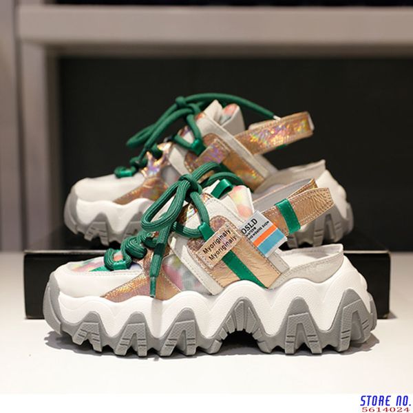 

women chunky sandals platform designers mesh brand fashion woman 6cm high heels wedges sandal beach casual shoes 2020 summer, Black