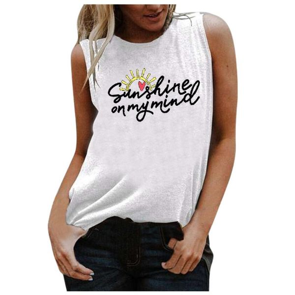 

летние женские майки sunshine letter printing топы без рукавов женский графический жилет женская майка уличная одежда haut femme 2020, White