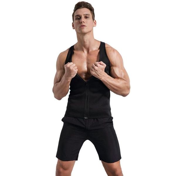 

fitness sleeveless vest men thermal zipper sweating slimming sauna tank sportswear body shaper gym running vest new a, Black;blue