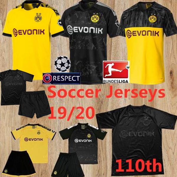 

19/20 borussiaÂ dortmund soccer jerseys 11Â marcoÂ reus 110th black jersey gotze jadonÂ sancho hakimi Â pacoÂ alcace hazard witsel football shirts, Black;yellow