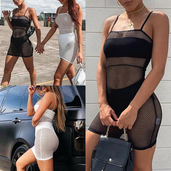 

women summer sleeveless mesh sheer cover up dresses ladies swimwear bathing suit beach mini dress, Black;gray