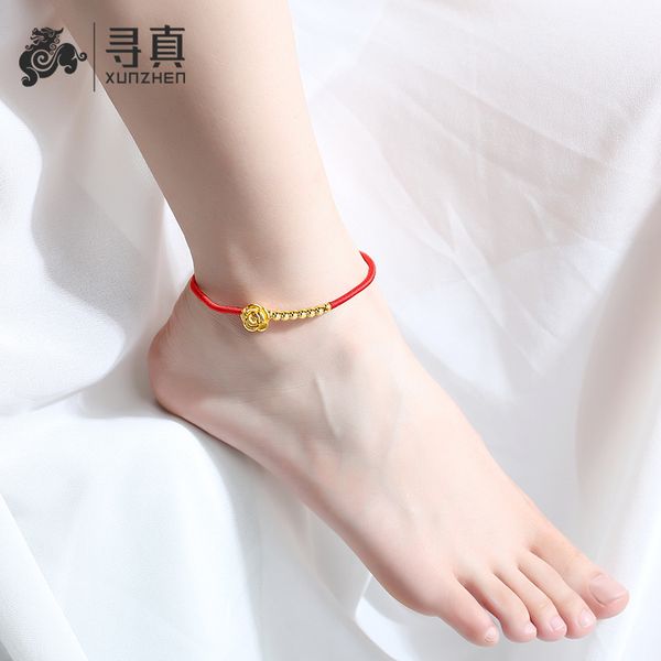 

gold anklet womens brave pure gold lucky pearl animal year red string 999 gold picchu 3d hard small goldfish, Red;blue